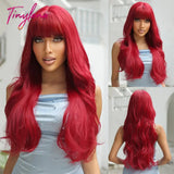 Light Pink Long Wavy Cosplay Synthetic Hair Wigs with Bangs for White Women Afro Lolita Water Wave Halloween Heat Reisitant Wig - Tophatter Daily Deals