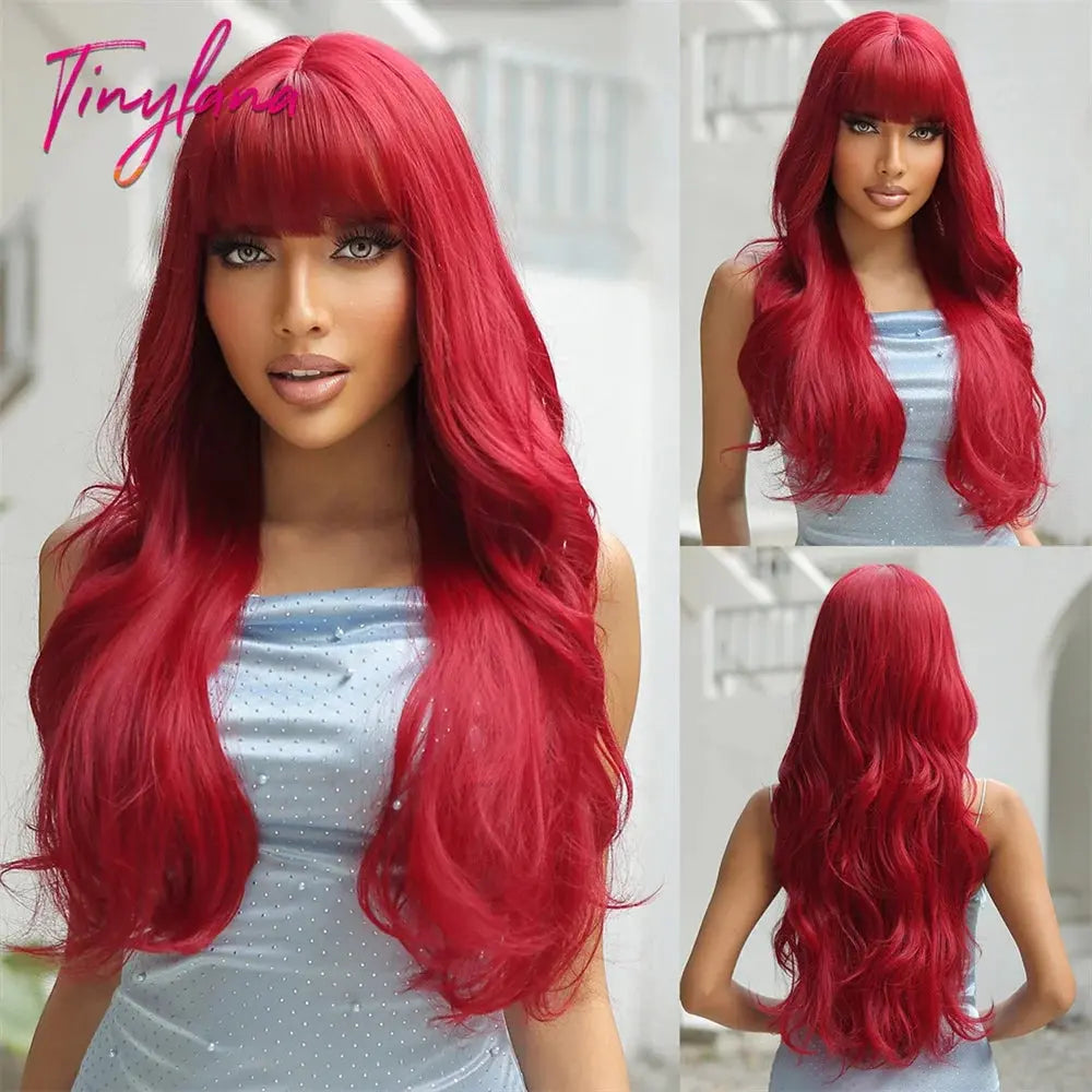Light Pink Long Wavy Cosplay Synthetic Hair Wigs with Bangs for White Women Afro Lolita Water Wave Halloween Heat Reisitant Wig - Tophatter Daily Deals