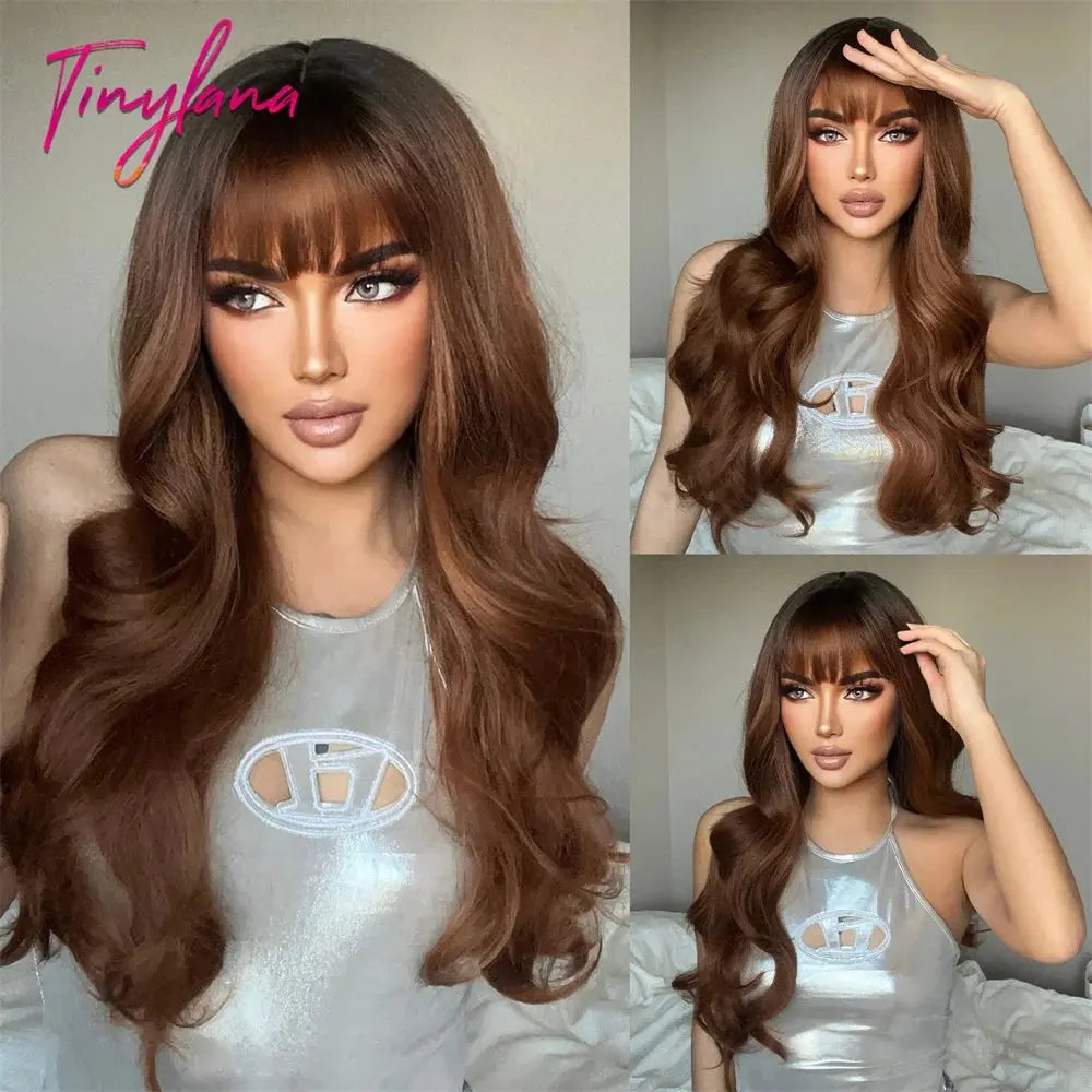 Light Pink Long Wavy Cosplay Synthetic Hair Wigs with Bangs for White Women Afro Lolita Water Wave Halloween Heat Reisitant Wig - Tophatter Daily Deals
