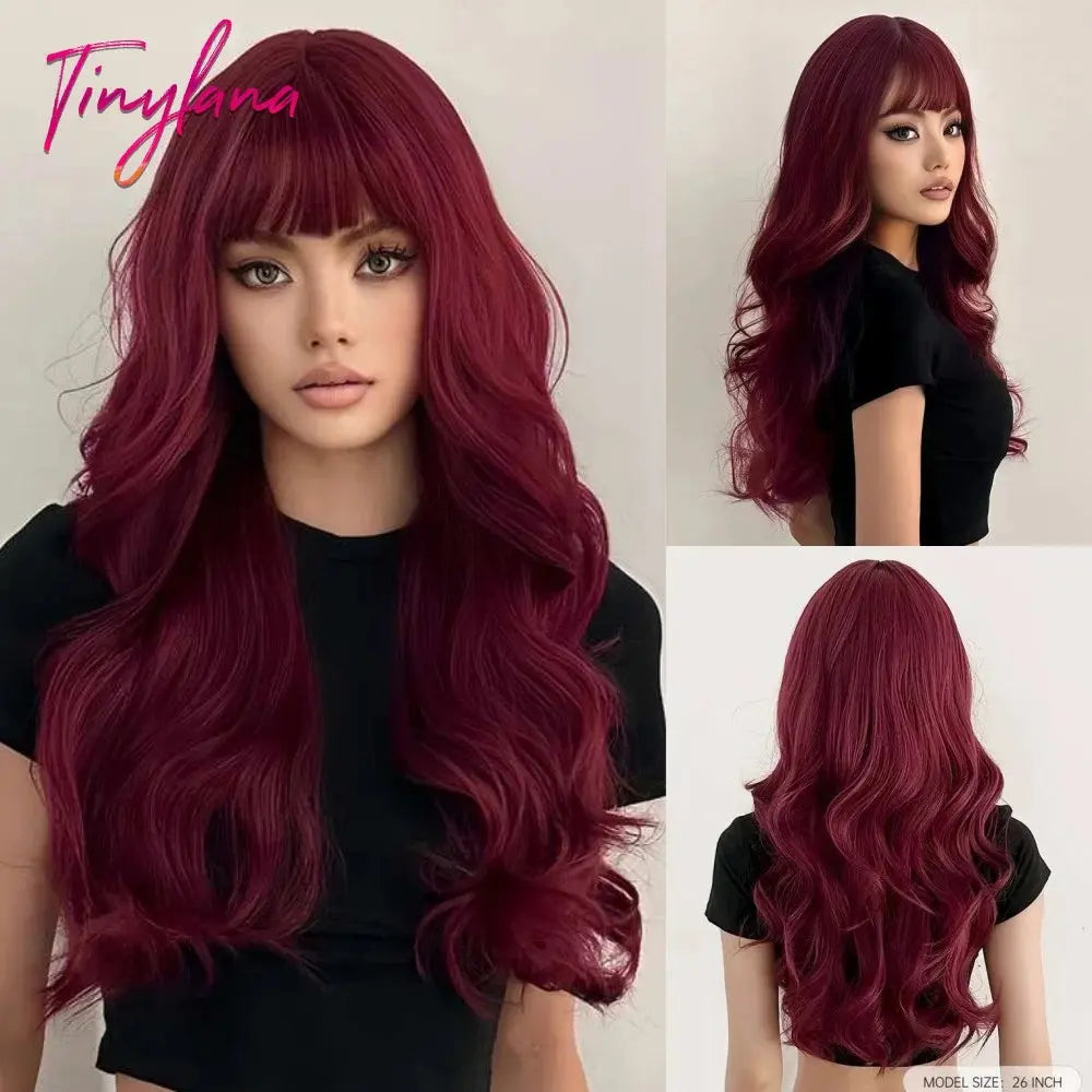Light Pink Long Wavy Cosplay Synthetic Hair Wigs with Bangs for White Women Afro Lolita Water Wave Halloween Heat Reisitant Wig - Tophatter Daily Deals