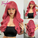 Light Pink Long Wavy Cosplay Synthetic Hair Wigs with Bangs for White Women Afro Lolita Water Wave Halloween Heat Reisitant Wig WL1020-1 CN - Tophatter Daily Deals