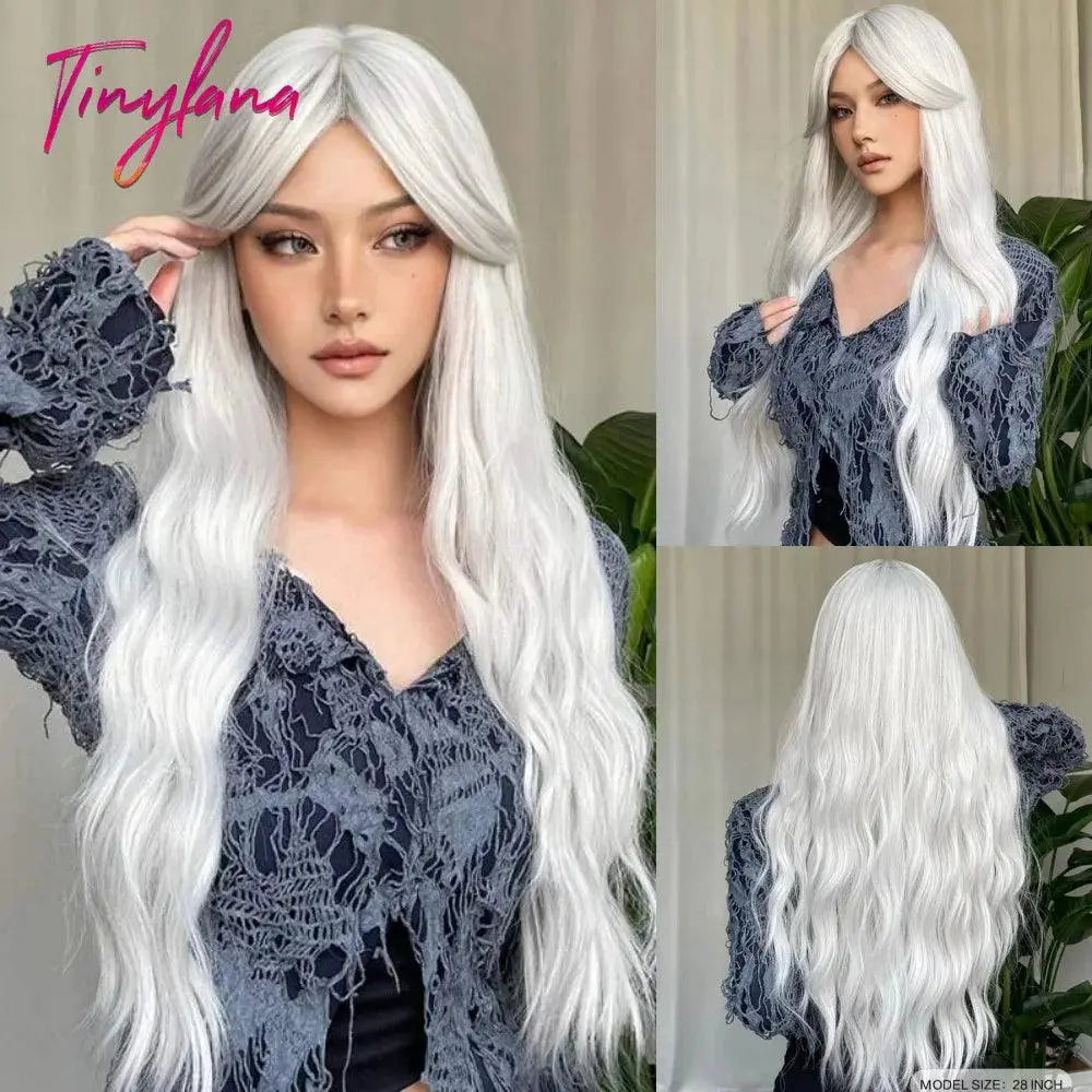 Light Pink Long Wavy Cosplay Synthetic Hair Wigs with Bangs for White Women Afro Lolita Water Wave Halloween Heat Reisitant Wig WL1096-1 CN - Tophatter Daily Deals