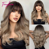 Light Pink Long Wavy Cosplay Synthetic Hair Wigs with Bangs for White Women Afro Lolita Water Wave Halloween Heat Reisitant Wig - Tophatter Daily Deals