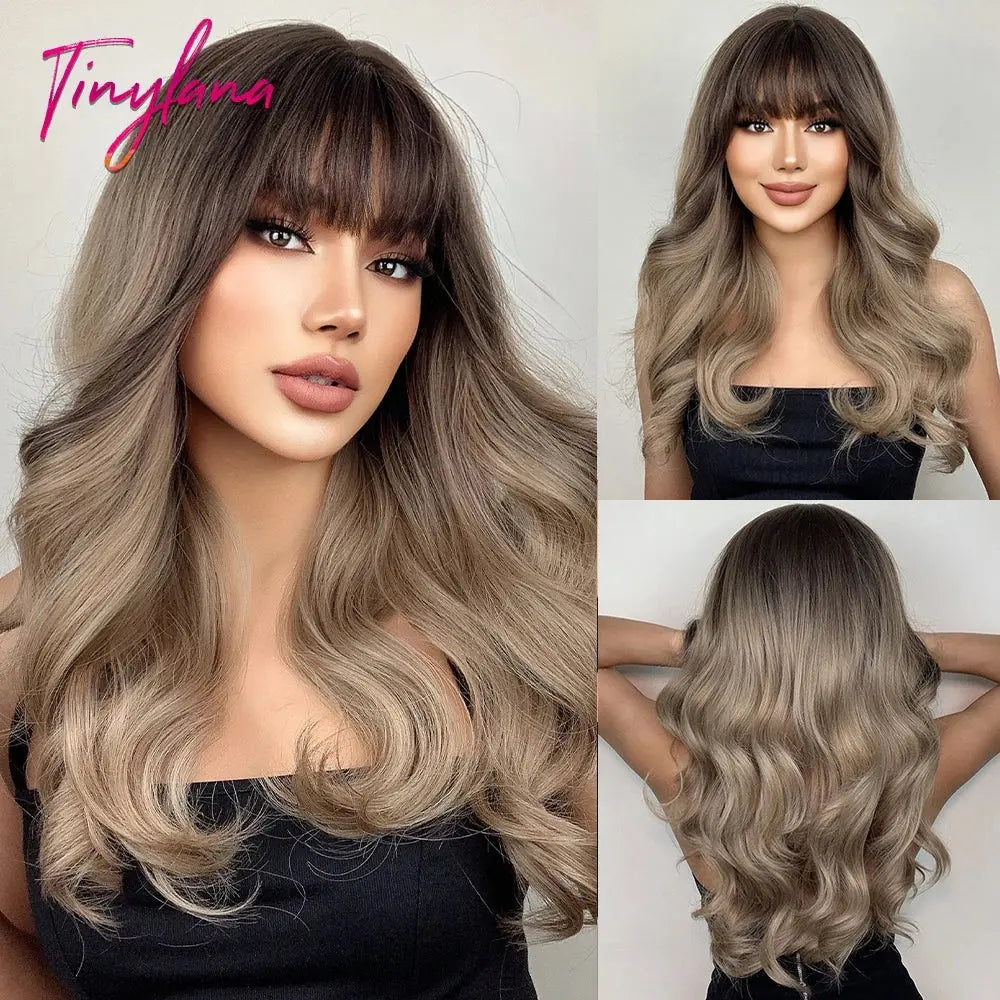 Light Pink Long Wavy Cosplay Synthetic Hair Wigs with Bangs for White Women Afro Lolita Water Wave Halloween Heat Reisitant Wig - Tophatter Daily Deals