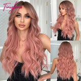 Light Pink Long Wavy Cosplay Synthetic Hair Wigs with Bangs for White Women Afro Lolita Water Wave Halloween Heat Reisitant Wig - Tophatter Daily Deals