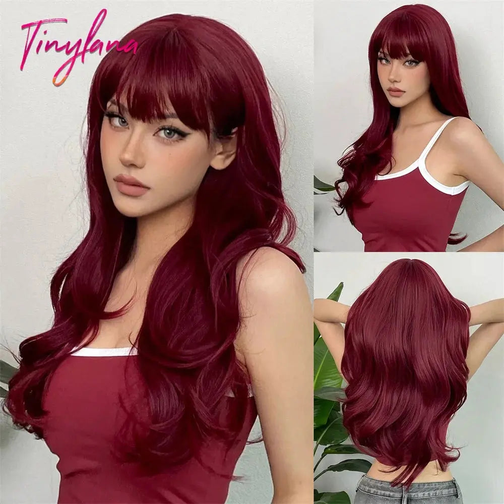 Light Pink Long Wavy Cosplay Synthetic Hair Wigs with Bangs for White Women Afro Lolita Water Wave Halloween Heat Reisitant Wig - Tophatter Daily Deals