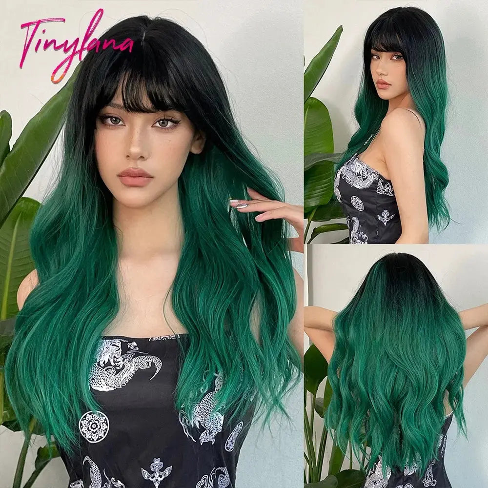 Light Pink Long Wavy Cosplay Synthetic Hair Wigs with Bangs for White Women Afro Lolita Water Wave Halloween Heat Reisitant Wig - Tophatter Daily Deals