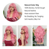Light Pink Long Wavy Cosplay Synthetic Hair Wigs with Bangs for White Women Afro Lolita Water Wave Halloween Heat Reisitant Wig - Tophatter Daily Deals