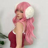 Light Pink Long Wavy Cosplay Synthetic Hair Wigs with Bangs for White Women Afro Lolita Water Wave Halloween Heat Reisitant Wig - Tophatter Daily Deals