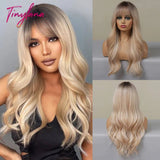 Light Pink Long Wavy Cosplay Synthetic Hair Wigs with Bangs for White Women Afro Lolita Water Wave Halloween Heat Reisitant Wig - Tophatter Daily Deals