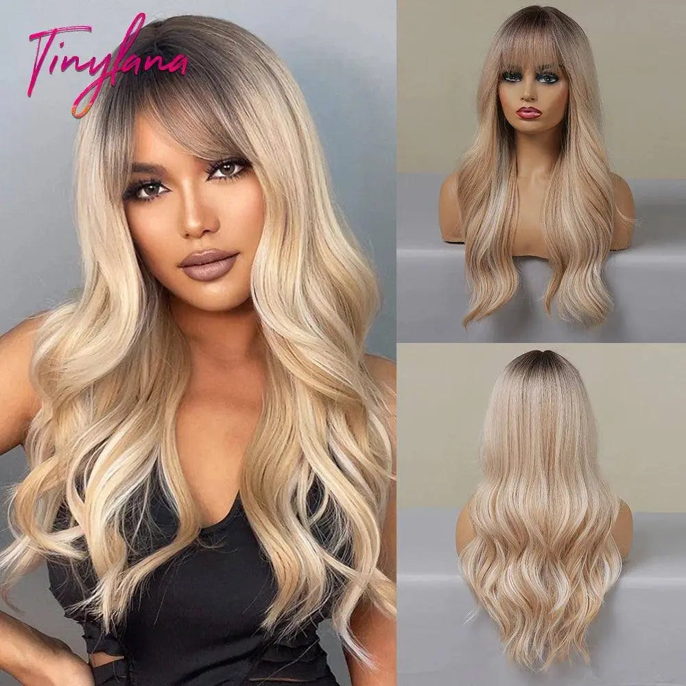 Light Pink Long Wavy Cosplay Synthetic Hair Wigs with Bangs for White Women Afro Lolita Water Wave Halloween Heat Reisitant Wig - Tophatter Daily Deals