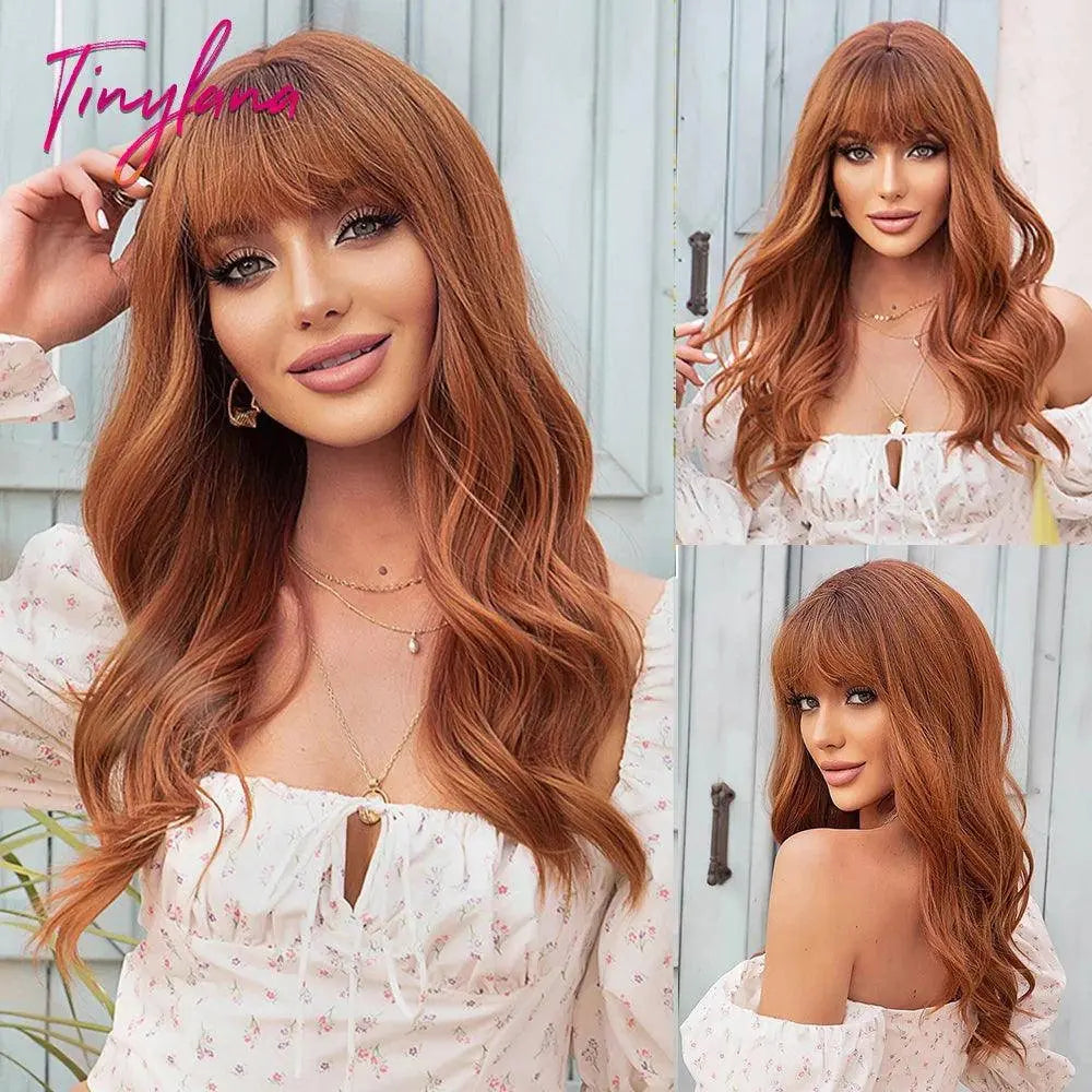 Light Pink Long Wavy Cosplay Synthetic Hair Wigs with Bangs for White Women Afro Lolita Water Wave Halloween Heat Reisitant Wig - Tophatter Daily Deals