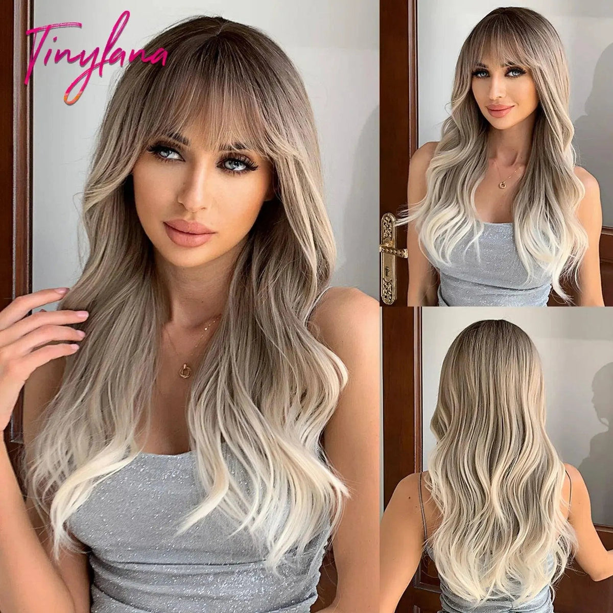 Light Pink Long Wavy Cosplay Synthetic Hair Wigs with Bangs for White Women Afro Lolita Water Wave Halloween Heat Reisitant Wig - Tophatter Daily Deals