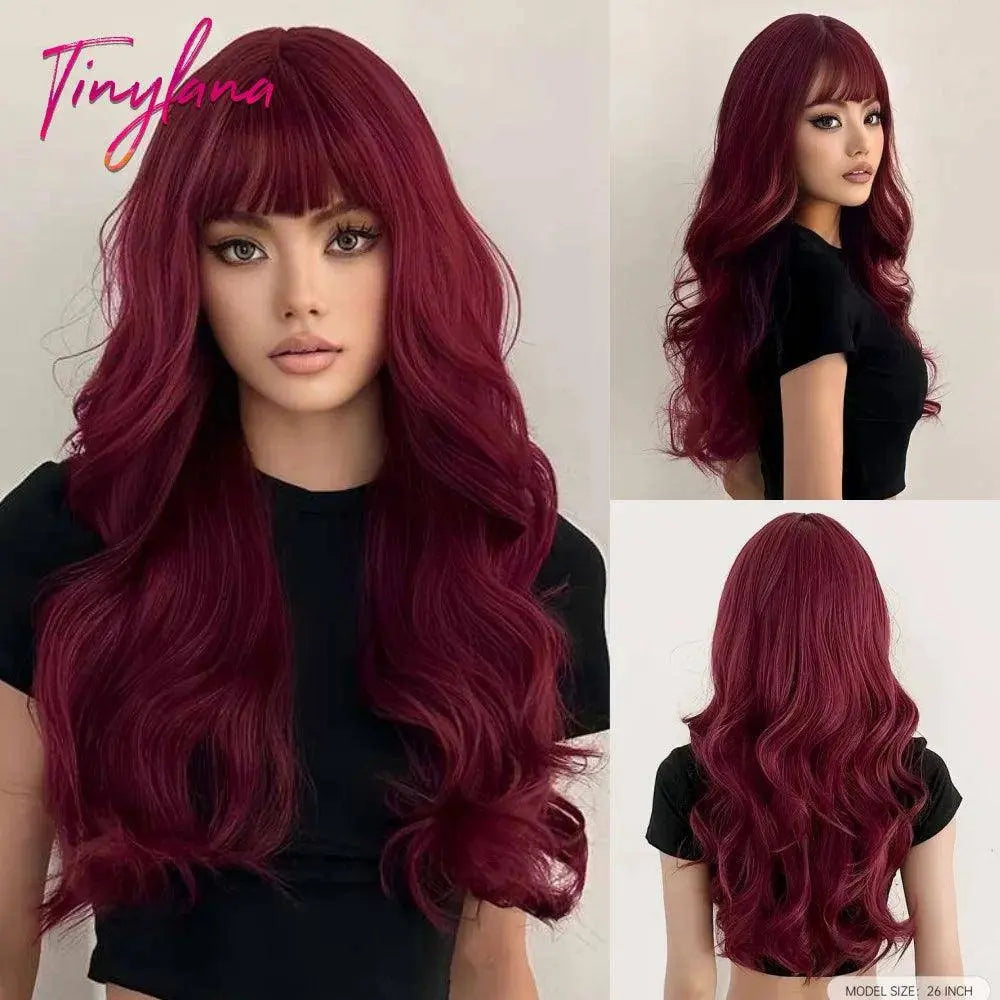 Light Pink Long Wavy Cosplay Synthetic Hair Wigs with Bangs for White Women Afro Lolita Water Wave Halloween Heat Reisitant Wig - Tophatter Daily Deals