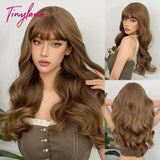 Light Pink Long Wavy Cosplay Synthetic Hair Wigs with Bangs for White Women Afro Lolita Water Wave Halloween Heat Reisitant Wig - Tophatter Daily Deals