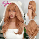 Light Pink Long Wavy Cosplay Synthetic Hair Wigs with Bangs for White Women Afro Lolita Water Wave Halloween Heat Reisitant Wig - Tophatter Daily Deals