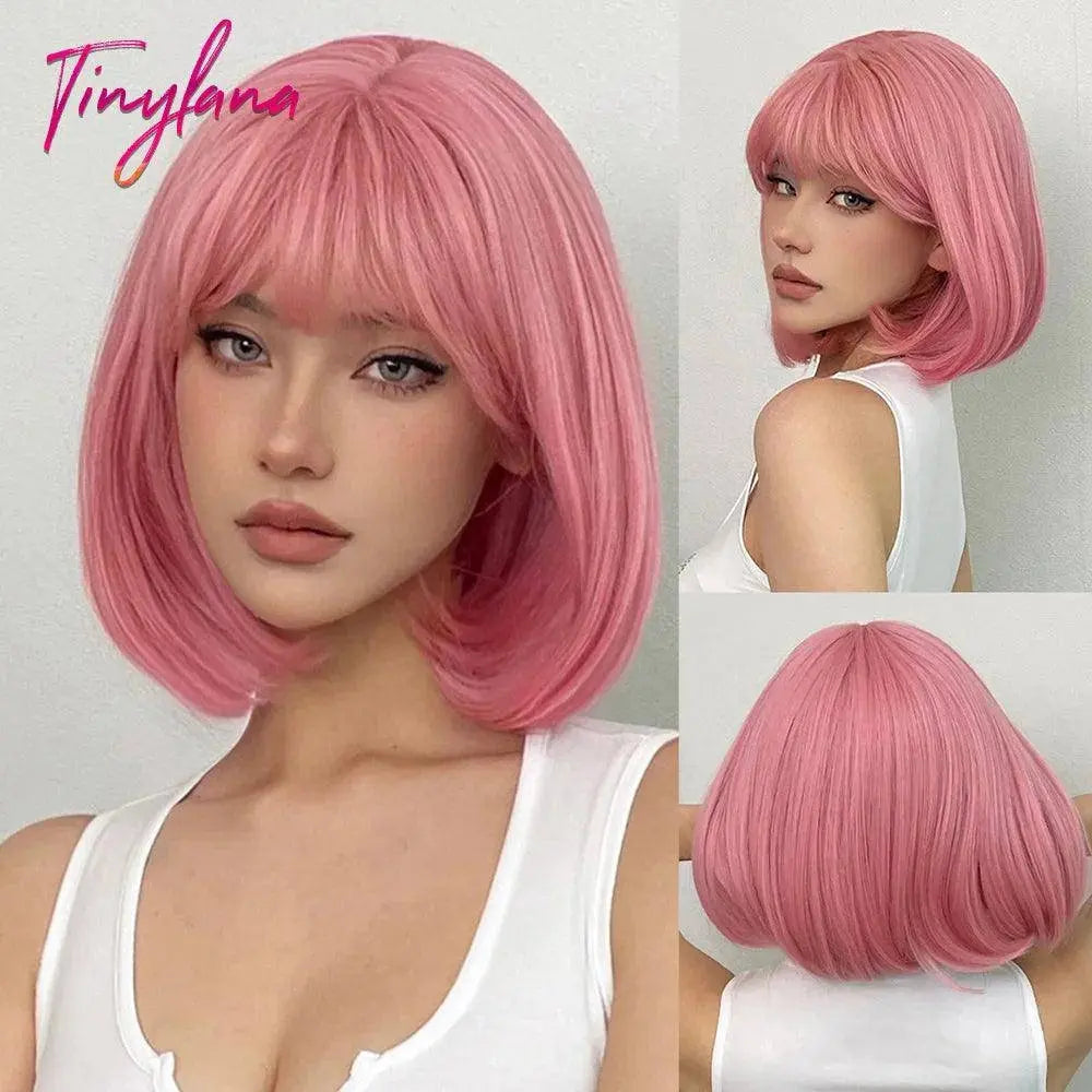 Light Pink Long Wavy Cosplay Synthetic Hair Wigs with Bangs for White Women Afro Lolita Water Wave Halloween Heat Reisitant Wig WL1139-1 CN - Tophatter Daily Deals