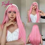 Light Pink Long Wavy Cosplay Synthetic Hair Wigs with Bangs for White Women Afro Lolita Water Wave Halloween Heat Reisitant Wig WL1092-2 CN - Tophatter Daily Deals