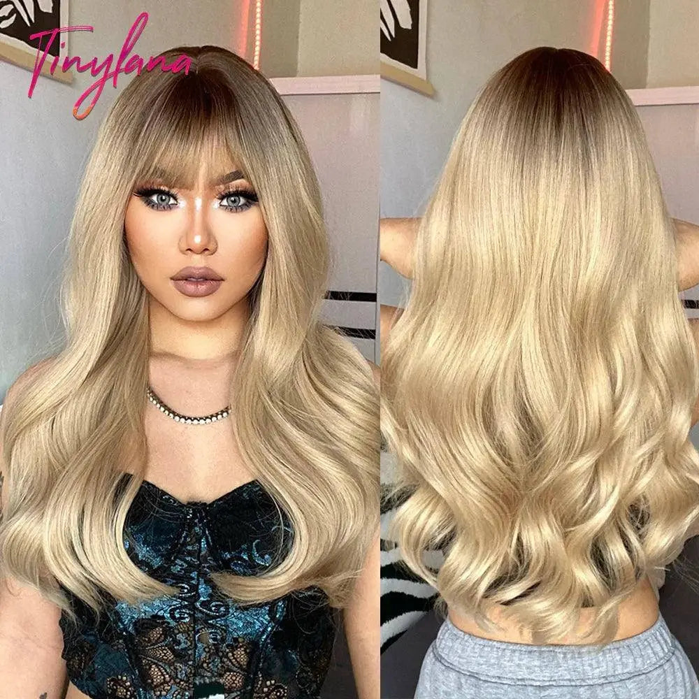 Light Pink Long Wavy Cosplay Synthetic Hair Wigs with Bangs for White Women Afro Lolita Water Wave Halloween Heat Reisitant Wig - Tophatter Daily Deals