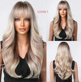 Light Pink Long Wavy Cosplay Synthetic Hair Wigs with Bangs for White Women Afro Lolita Water Wave Halloween Heat Reisitant Wig - Tophatter Daily Deals