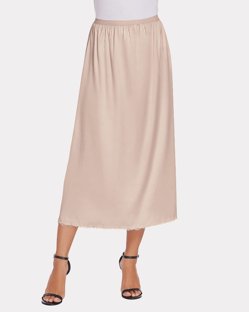 Satin Half Slip Lace Long Underskirt (DE Only) Light Khaki Lingeries-mini skirts - Tophatter Daily Deals