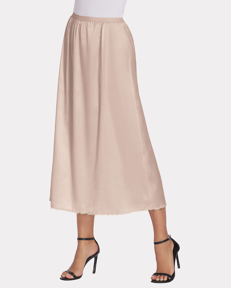 Satin Half Slip Lace Long Underskirt (DE Only) Lingeries-mini skirts - Tophatter Daily Deals