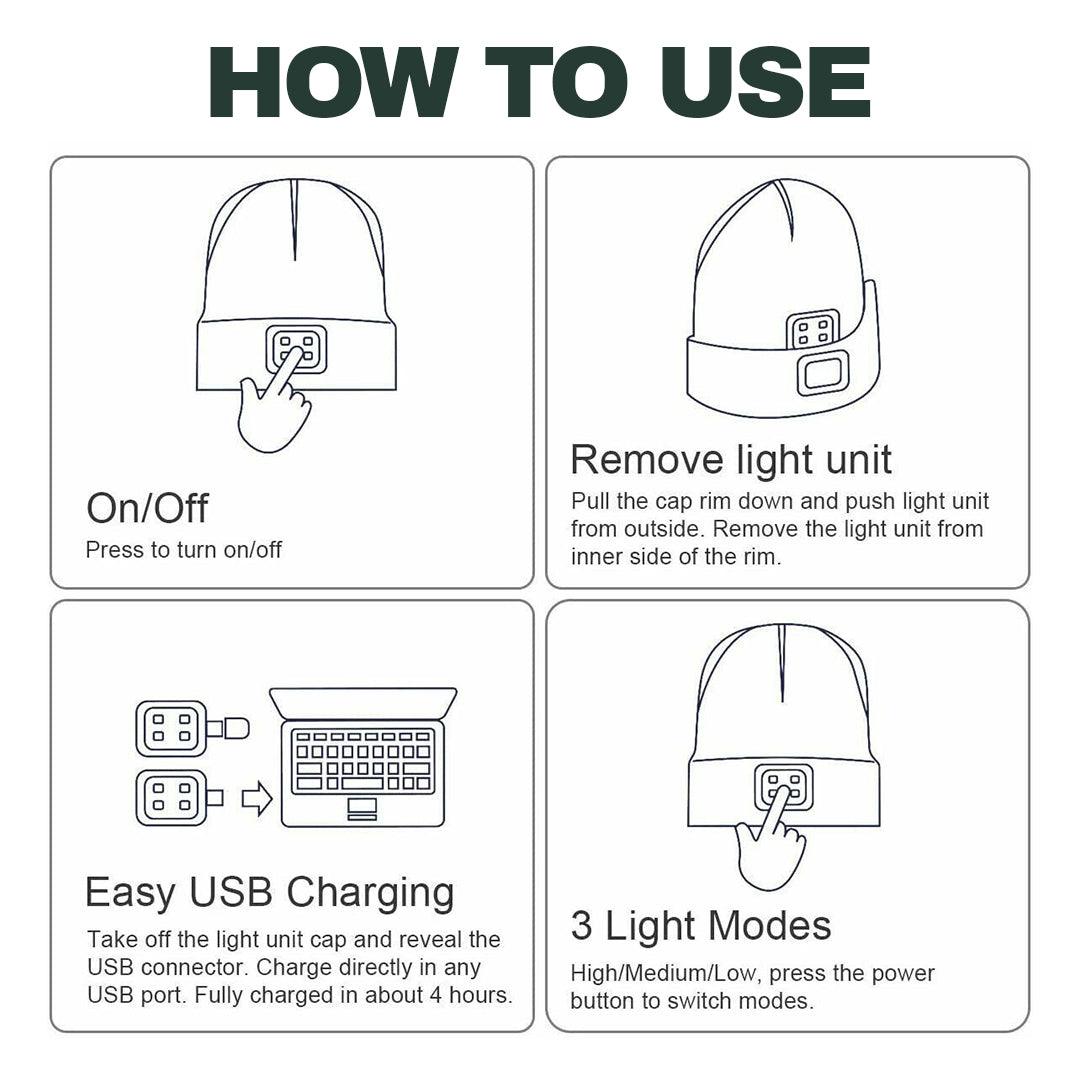 Beanie Hats With Lights - USB Rechargeable Knitted Beanie Hat LED Knitted Hands Free Light Up Hats Apparel & Accessories - Tophatter Daily Deals