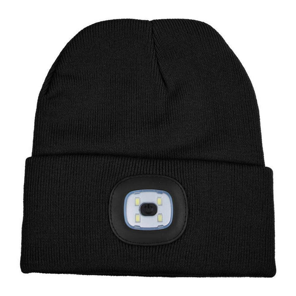 Beanie Hats With Lights - USB Rechargeable Knitted Beanie Hat LED Knitted Hands Free Light Up Hats Black Apparel & Accessories - Tophatter Daily Deals