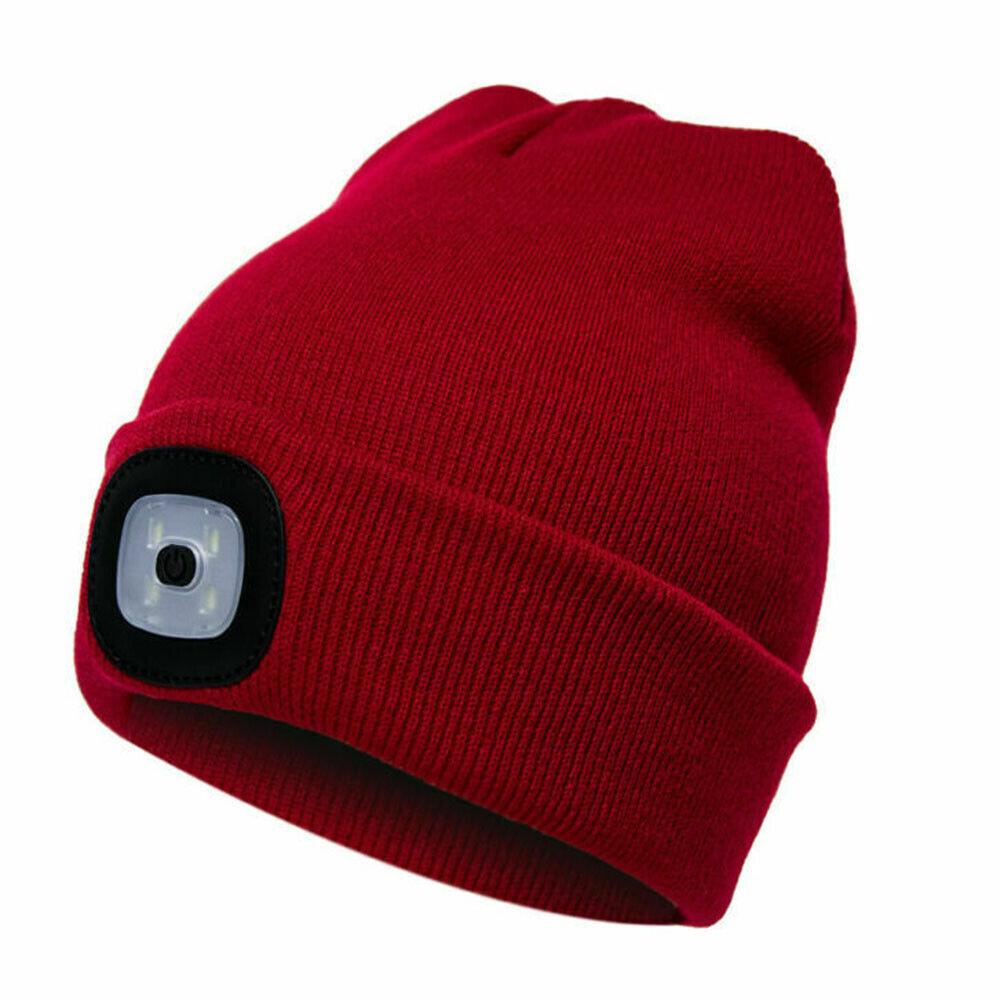 Beanie Hats With Lights - USB Rechargeable Knitted Beanie Hat LED Knitted Hands Free Light Up Hats Red Apparel & Accessories - Tophatter Daily Deals