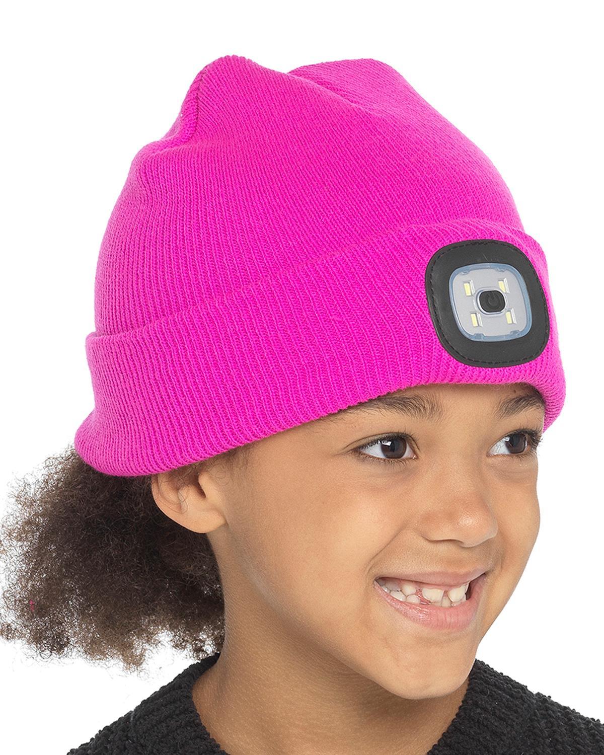Beanie Hats With Lights - USB Rechargeable Knitted Beanie Hat LED Knitted Hands Free Light Up Hats Hot Pink Apparel & Accessories - Tophatter Daily Deals