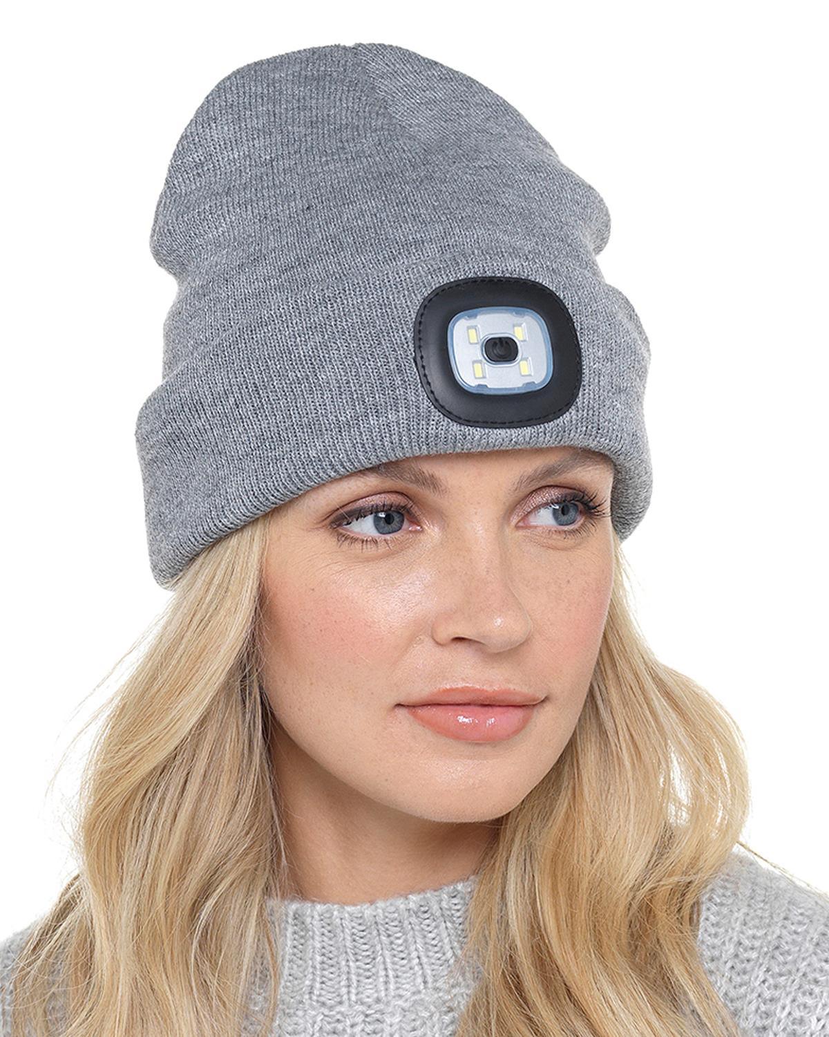 Beanie Hats With Lights - USB Rechargeable Knitted Beanie Hat LED Knitted Hands Free Light Up Hats Grey Apparel & Accessories - Tophatter Daily Deals
