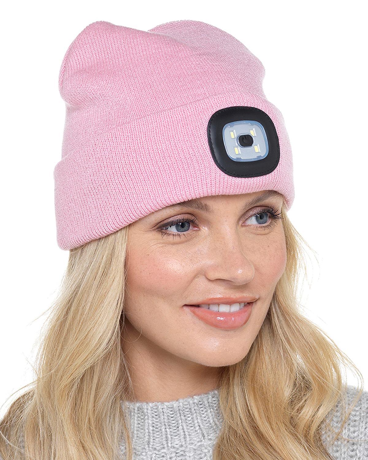 Beanie Hats With Lights - USB Rechargeable Knitted Beanie Hat LED Knitted Hands Free Light Up Hats Pink Apparel & Accessories - Tophatter Daily Deals