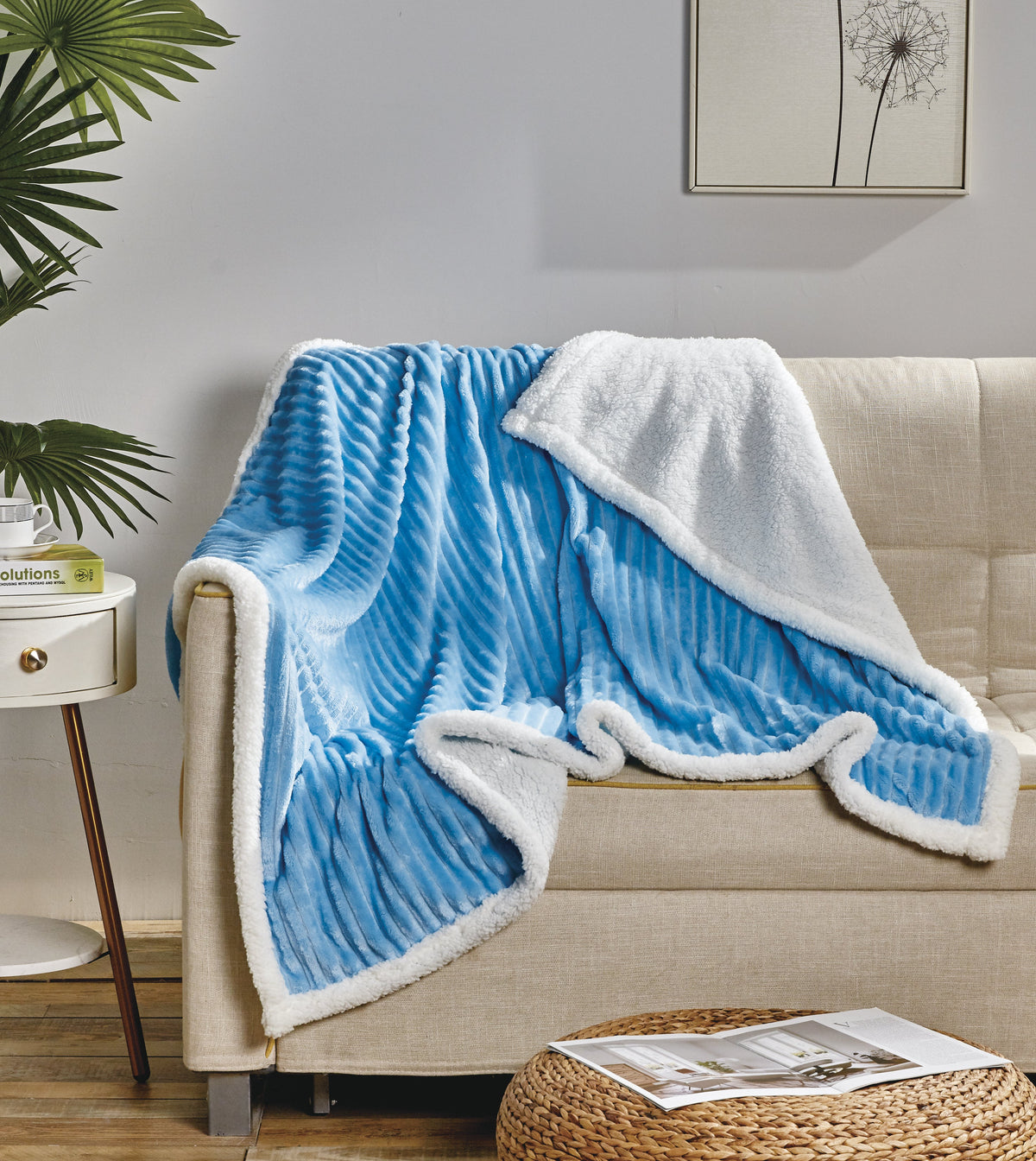 Corduroy Sherpa Reversible Throw Blanket, 50 × 60 in Light Blue Bedding - Tophatter Daily Deals