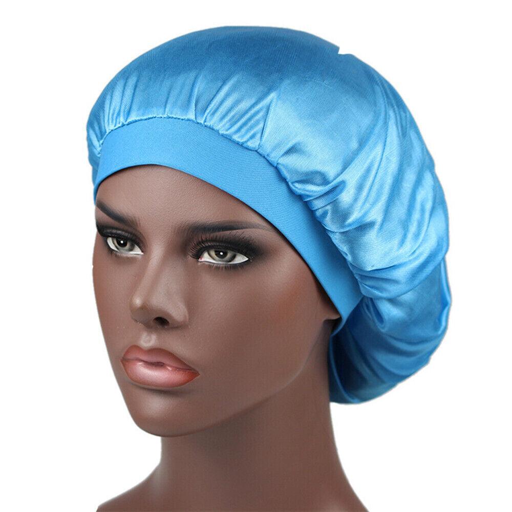 Hair Wraps for Sleeping - Bonnet Cap Long Hair Care Hat Woman Silk Satin Protection Night Head Turban Wrap Light Blue Hair Care - Tophatter Daily Deals