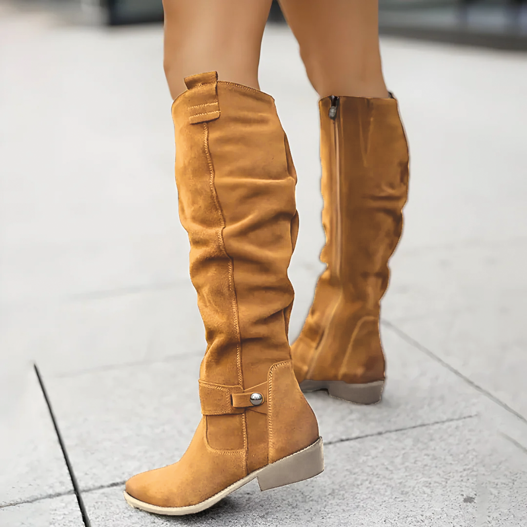 Supportive Women's Knee Boots - Suede Slouch, Everyday Light Brown - Tophatter Daily Deals