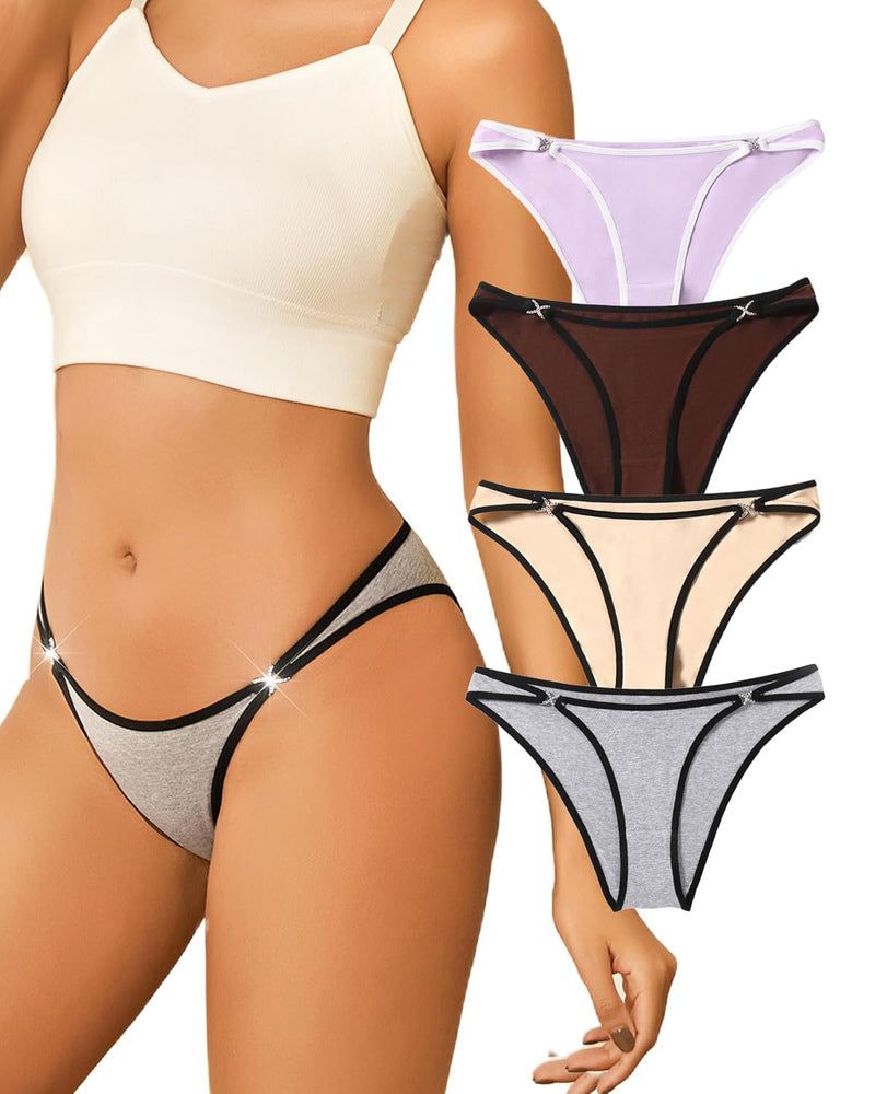 Cotton Panties Low Rise Hipster 4 Pcs-3 Lingeries-panties - Tophatter Daily Deals
