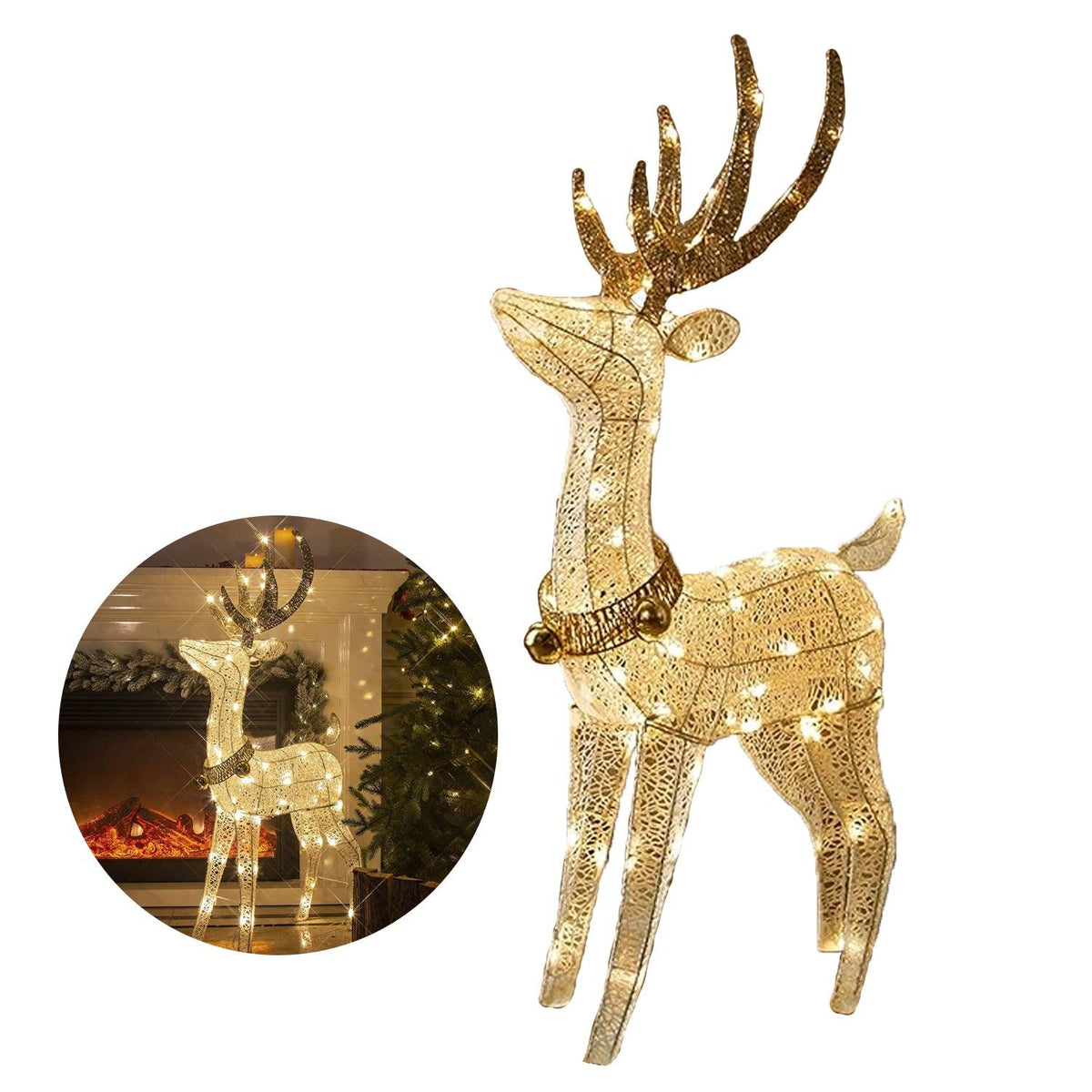 Light Up Reindeer - Large 1.2m-2m Christmas Light Up Deer Deocration LED Twinkling Reindeer For Home and Garden Warm White Christmas - Tophatter Daily Deals