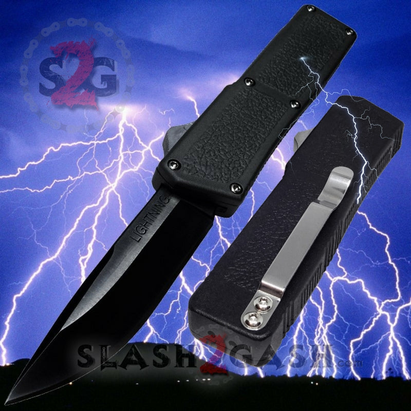 Lightning OTF Dual Action Black Automatic Knife - TAIWAN 11 Blade Options Knife-OTF - Tophatter Daily Deals