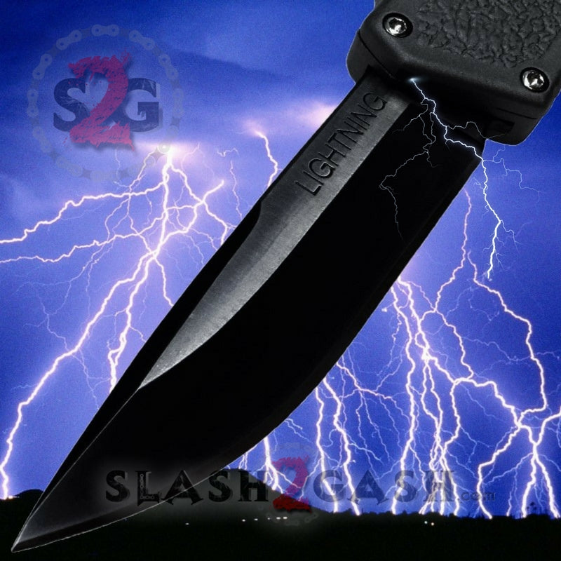 Lightning OTF Dual Action Black Automatic Knife - TAIWAN 11 Blade Options Black - Plain Edge Knife-OTF - Tophatter Daily Deals