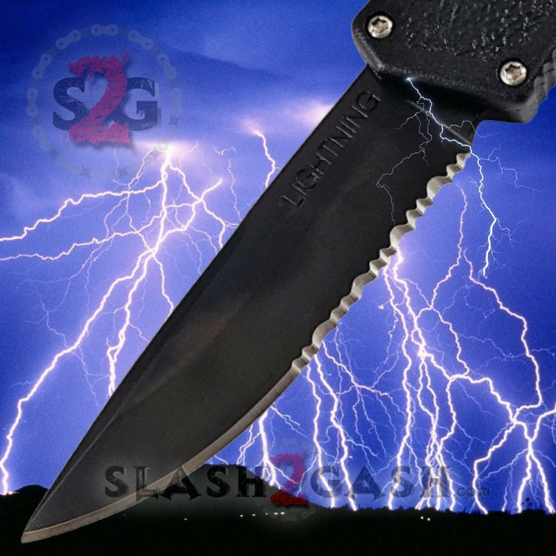 Lightning OTF Dual Action Black Automatic Knife - TAIWAN 11 Blade Options Black - Serrated Edge Knife-OTF - Tophatter Daily Deals