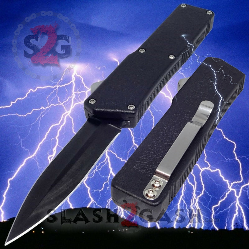 Lightning OTF Dual Action Black Automatic Knife - TAIWAN 11 Blade Options Knife-OTF - Tophatter Daily Deals