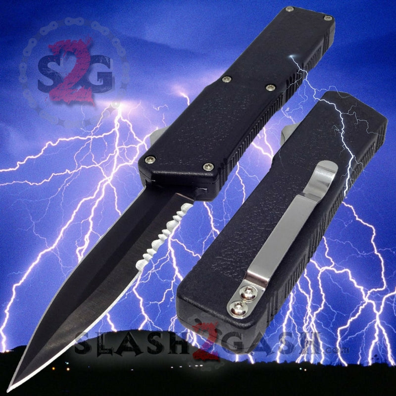 Lightning OTF Dual Action Black Automatic Knife - TAIWAN 11 Blade Options Knife-OTF - Tophatter Daily Deals