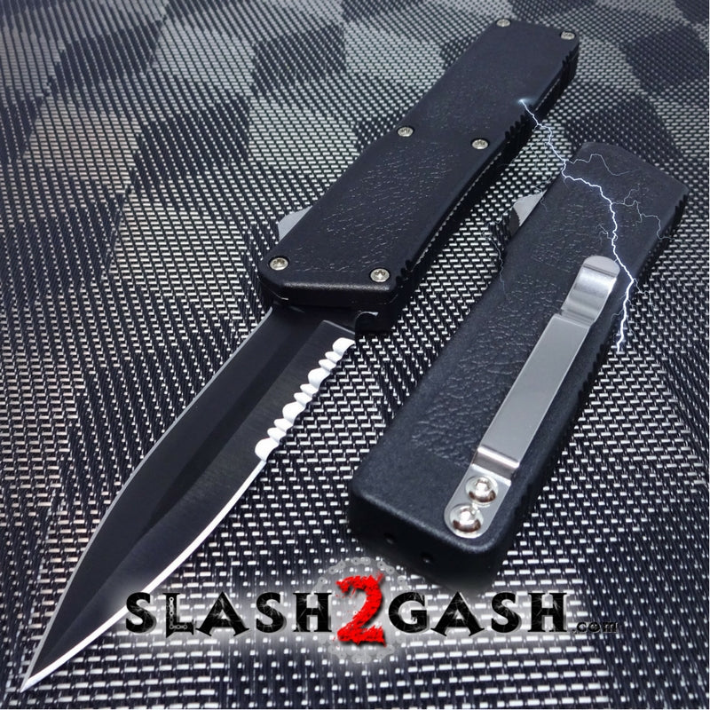 Lightning OTF Dual Action Black Automatic Knife - Tactical Combo Edge Knife-OTF - Tophatter Daily Deals