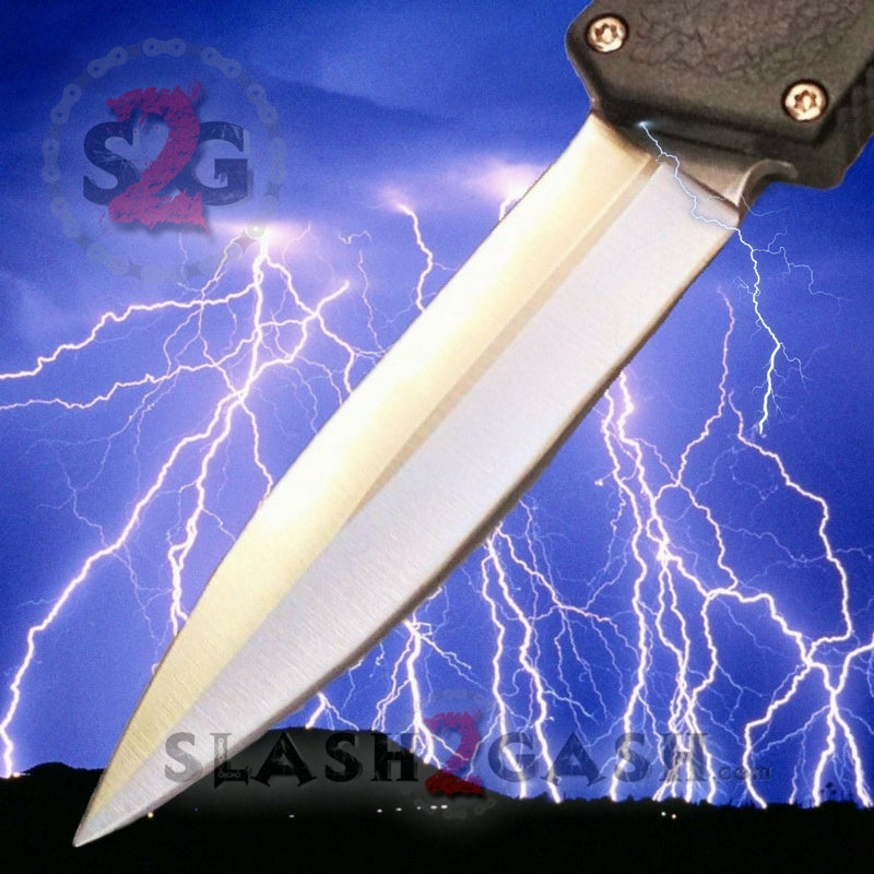 Lightning OTF Dual Action Black Automatic Knife - TAIWAN 11 Blade Options Satin - Double Edge Knife-OTF - Tophatter Daily Deals