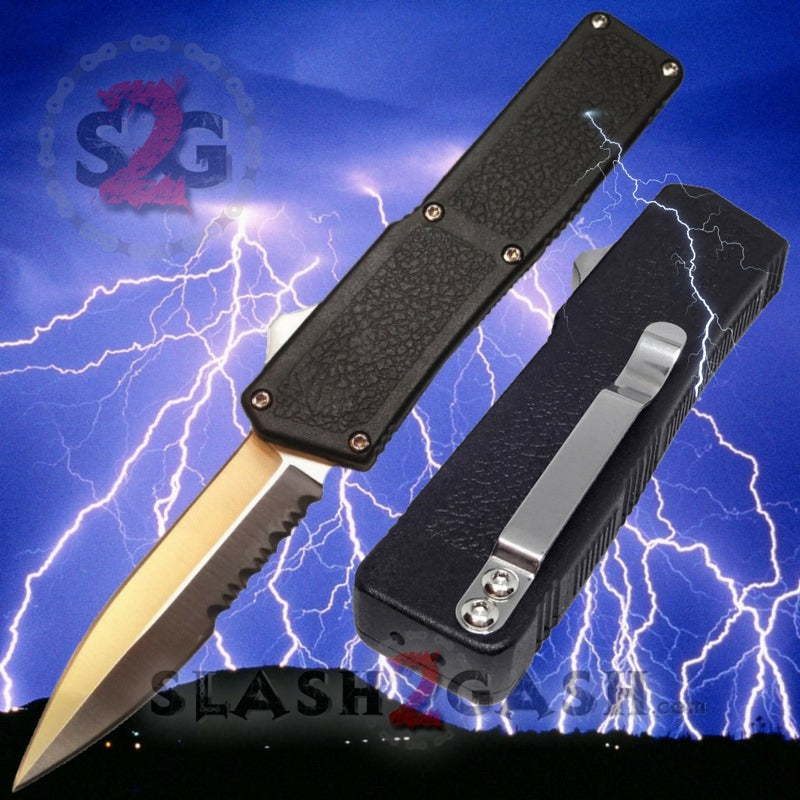 Lightning OTF Dual Action Black Automatic Knife - Satin Combo Edge Knife-OTF - Tophatter Daily Deals