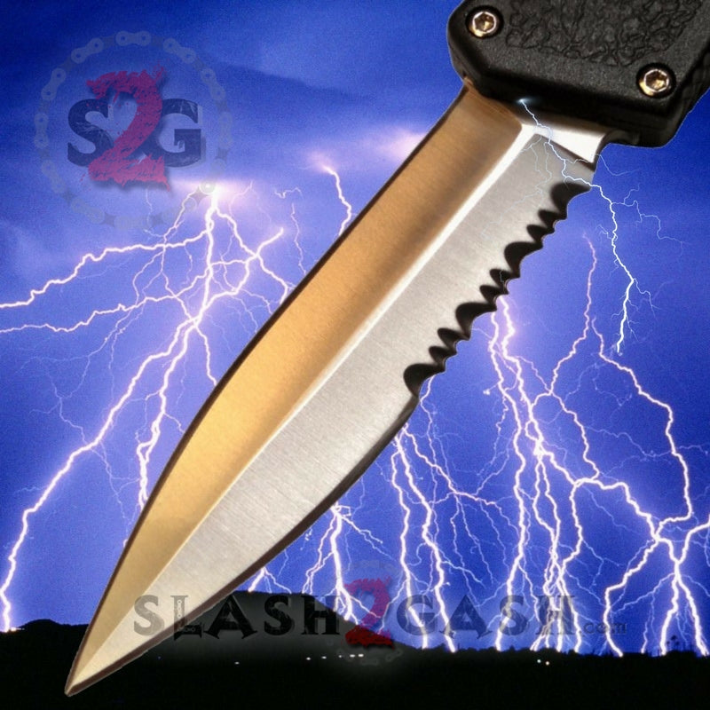 Lightning OTF Dual Action Black Automatic Knife - Satin Combo Edge Combo Edge Knife-OTF - Tophatter Daily Deals