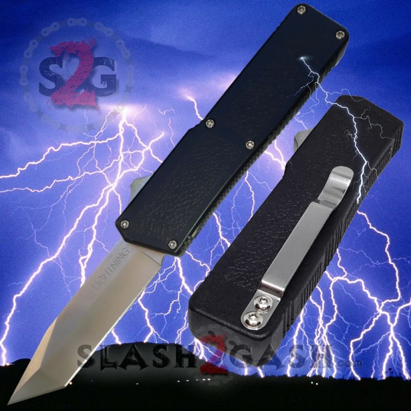 Lightning OTF Dual Action Black Automatic Knife - TAIWAN 11 Blade Options Knife-OTF - Tophatter Daily Deals