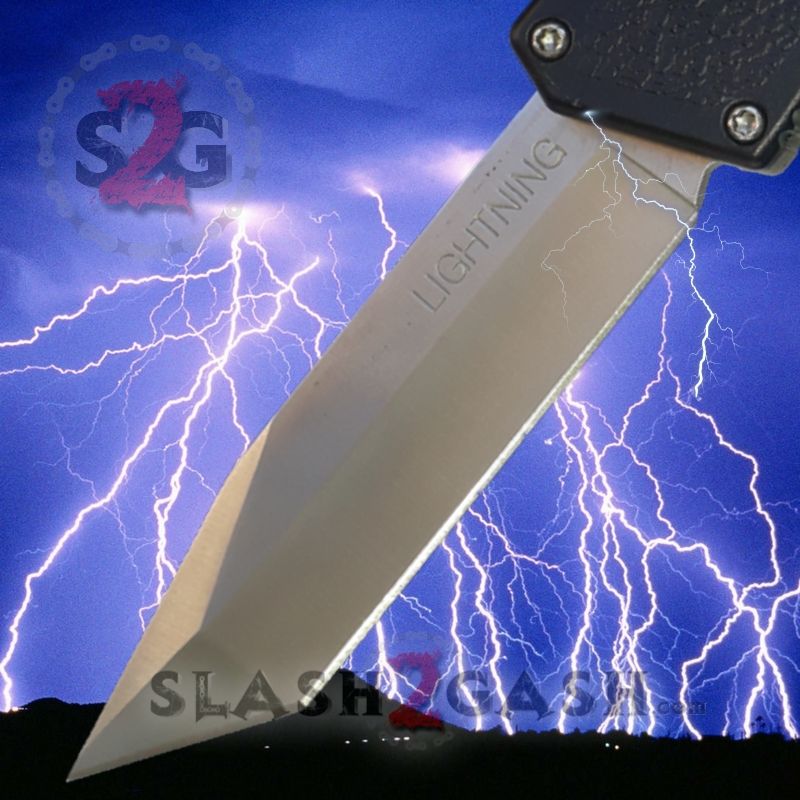 Lightning OTF Dual Action Black Automatic Knife - TAIWAN 11 Blade Options Satin - Tanto Plain Knife-OTF - Tophatter Daily Deals