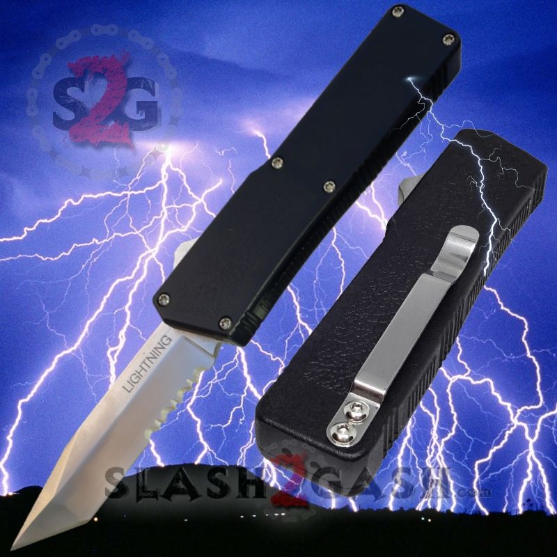 Lightning OTF Dual Action Black Automatic Knife - TAIWAN 11 Blade Options Knife-OTF - Tophatter Daily Deals