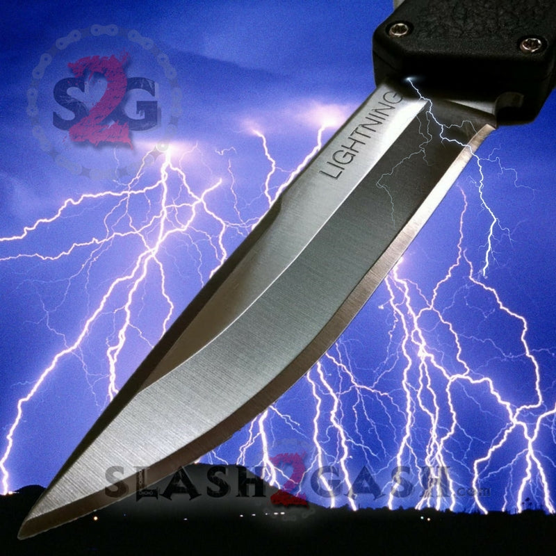 Lightning OTF Dual Action Black Automatic Knife - Satin Serrated Plain Edge Knife-OTF - Tophatter Daily Deals